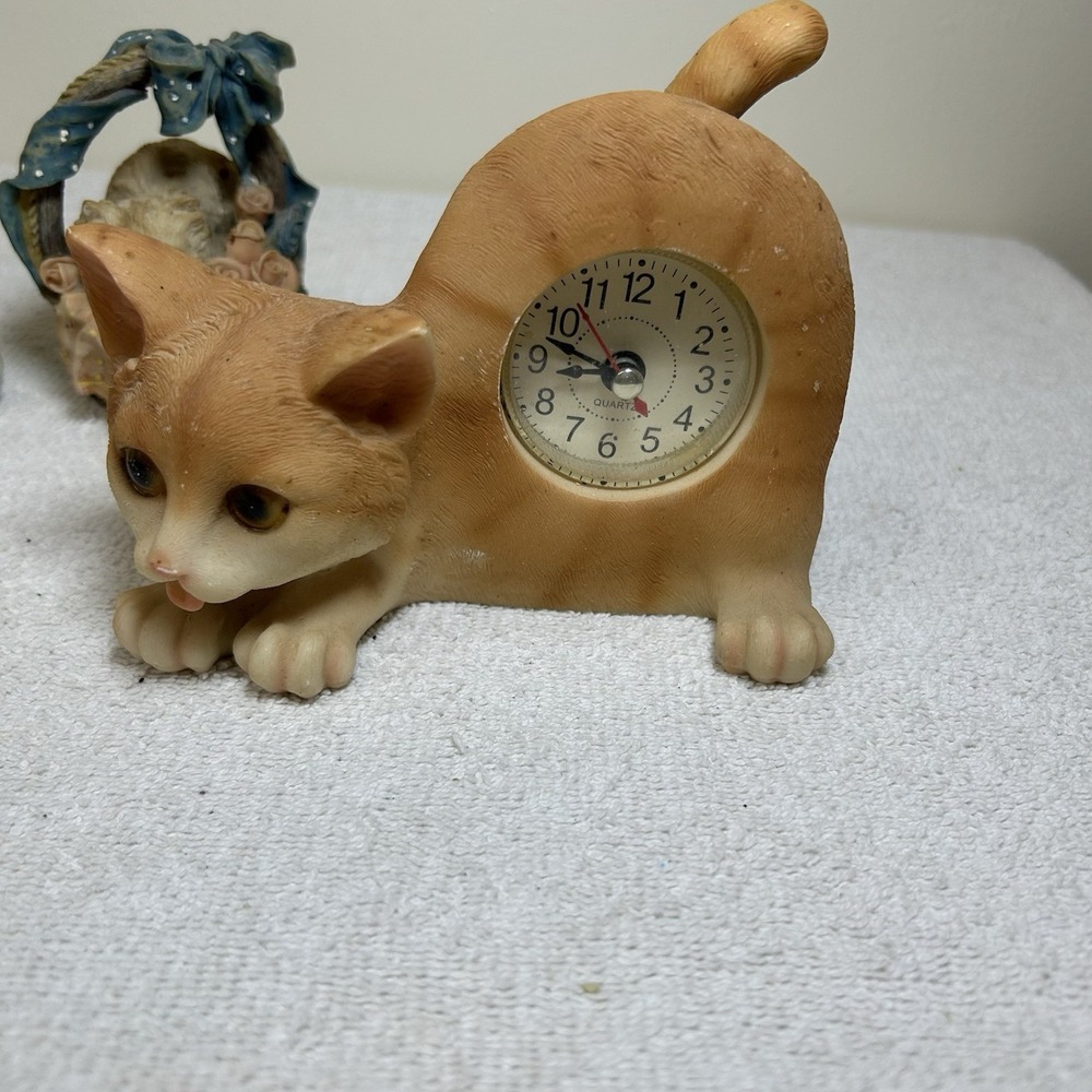 Orange Tabby Wagging Tails Cat Clock - 6"W x 5"H